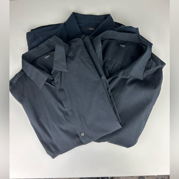 THEORY MENS BUNDLE BLACK AND DARK NAVY XXL BUTTON SHIRTS - Picture 2 of 16